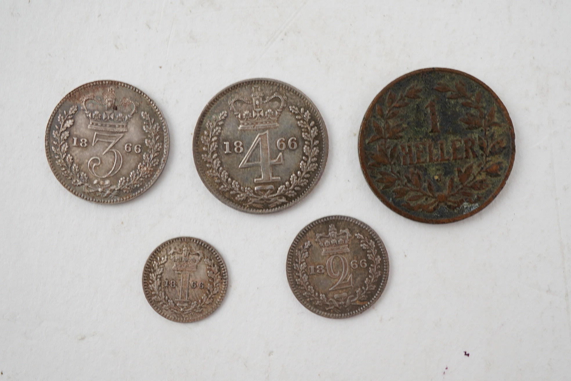 British silver coins, Victoria, maundy set 1d - 4d, 1866.